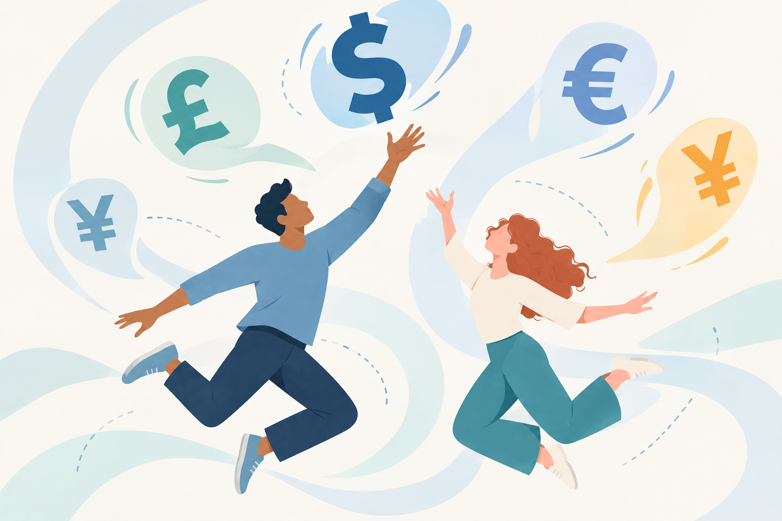 people jumping up to grab currency symbols representing reaching for salary